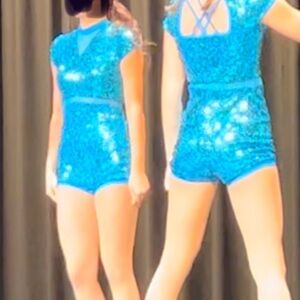 Weissman Blue Dance Costume with Sequins and Cap Sleeves